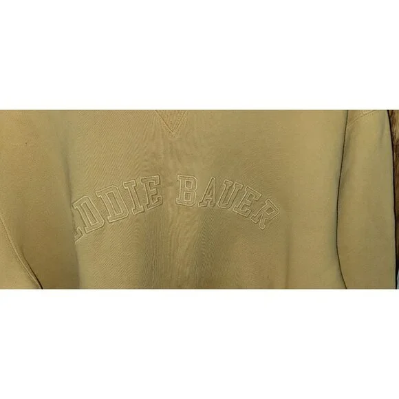 Eddie Bauer Embroidered Logo Fleece Sweatshirt Men’s XL Tan Pullover - Picture 3 of 10